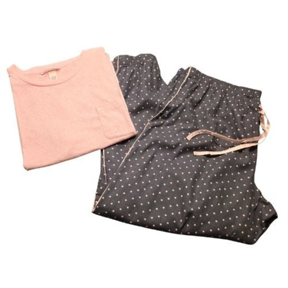 Victoria's Secret Pajama 2pc Set Pink Tee Grey Polka Dot Joggers Loungewear XL